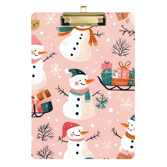FORMRS Acrylic Clipboard with Low Profile Clip Standard A4 Letter Size, 12.5" x 9", Christmas Snowman