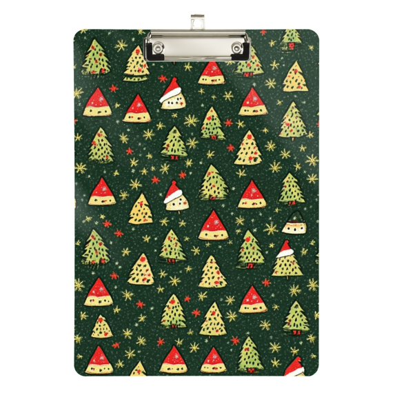 FORMRS Acrylic Clipboard with Low Profile Clip Standard A4 Letter Size, 12.5" x 9", Christmas Tree
