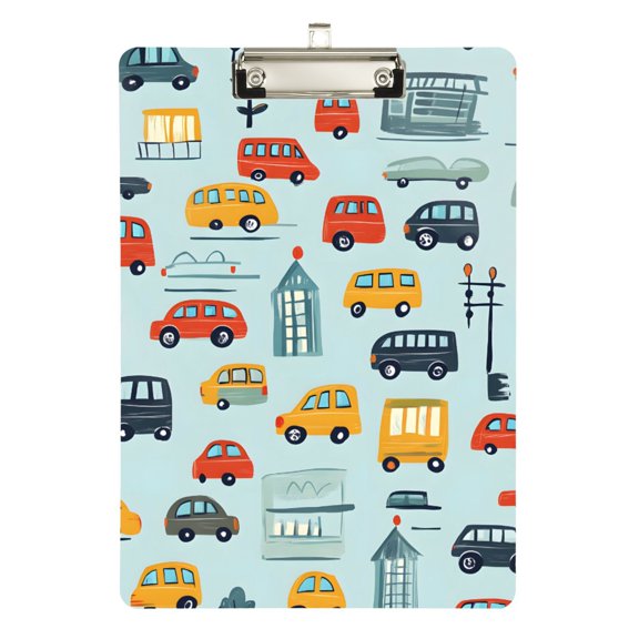 FORMRS Acrylic Clipboard with Low Profile Clip Standard A4 Letter Size, 12.5" x 9", City Car Pattern