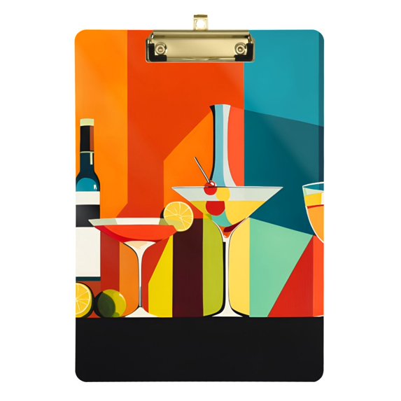 FORMRS Acrylic Clipboard with Low Profile Clip Standard A4 Letter Size, 12.5" x 9", Colorful Cocktails