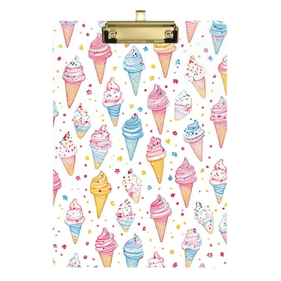 FORMRS Acrylic Clipboard with Low Profile Clip Standard A4 Letter Size, 12.5" x 9", Colorful Ice Cream Pattern