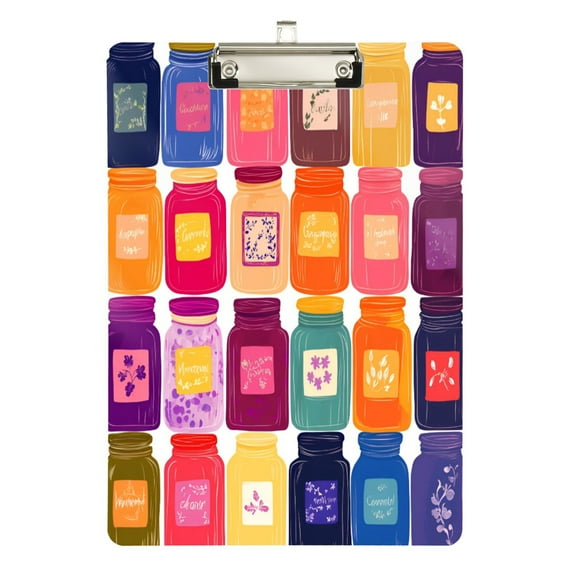FORMRS Acrylic Clipboard with Low Profile Clip Standard A4 Letter Size, 12.5" x 9", Colorful Jars