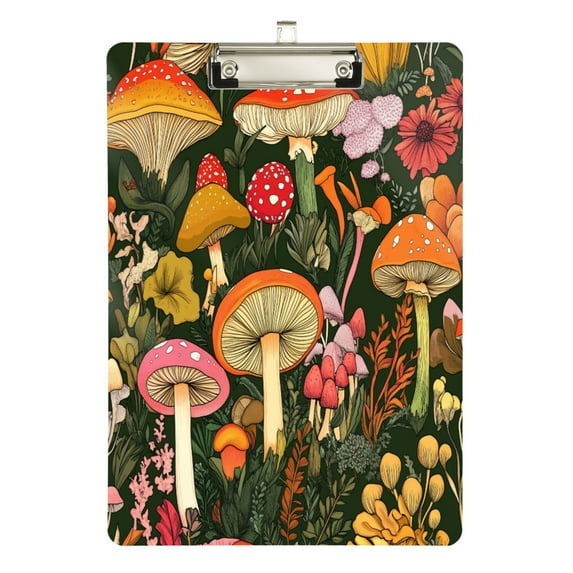FORMRS Acrylic Clipboard with Low Profile Clip Standard A4 Letter Size, 12.5" x 9", Colorful Mushroom