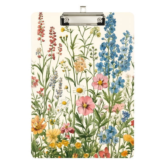 FORMRS Acrylic Clipboard with Low Profile Clip Standard A4 Letter Size, 12.5" x 9", Colorful Wildflowers