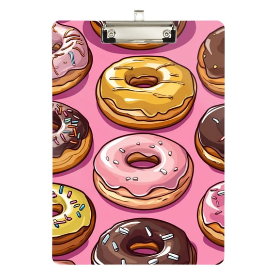 FORMRS Acrylic Clipboard with Low Profile Clip Standard A4 Letter Size, 12.5" x 9", Cute Doughnuts Pattern