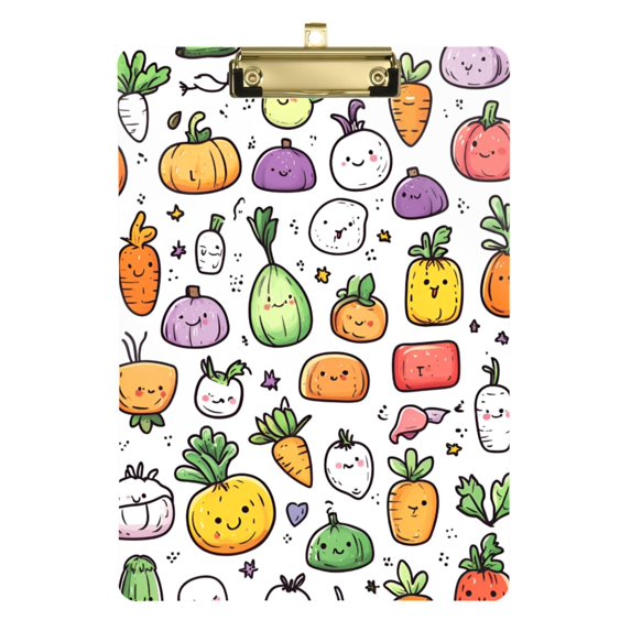 FORMRS Acrylic Clipboard with Low Profile Clip Standard A4 Letter Size, 12.5" x 9", Cute Vegetables