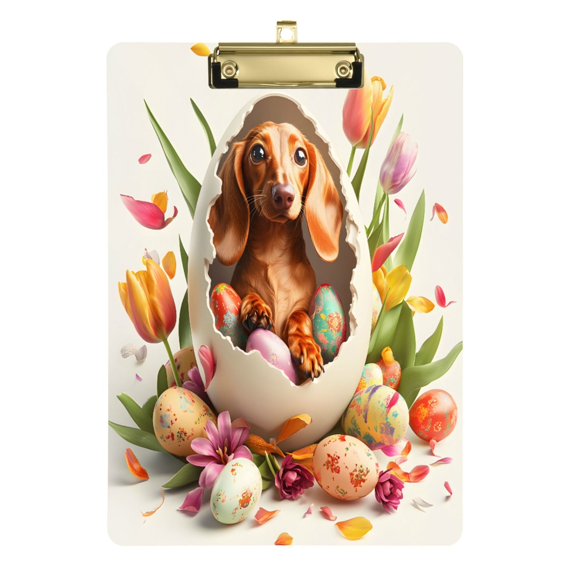 FORMRS Acrylic Clipboard with Low Profile Clip Standard A4 Letter Size, 12.5" x 9", Dachshund Egg