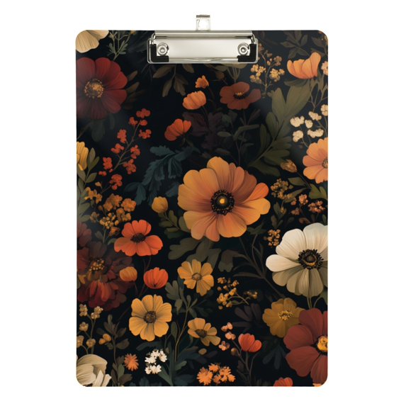 FORMRS Acrylic Clipboard with Low Profile Clip Standard A4 Letter Size, 12.5" x 9", Dark Floral Pattern