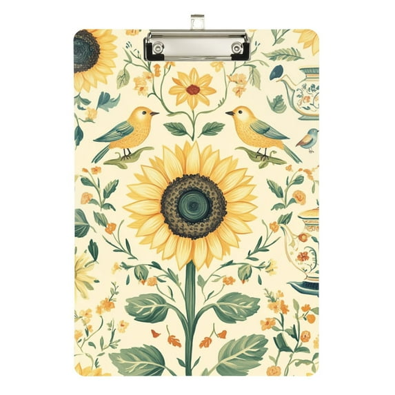 FORMRS Acrylic Clipboard with Low Profile Clip Standard A4 Letter Size, 12.5" x 9", Floral Birds Pattern