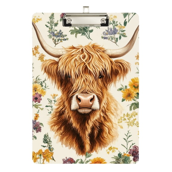 FORMRS Acrylic Clipboard with Low Profile Clip Standard A4 Letter Size, 12.5" x 9", Floral Cow