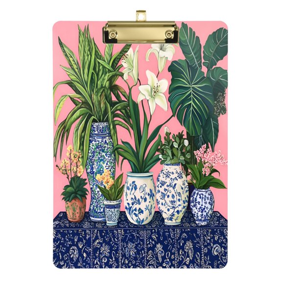 FORMRS Acrylic Clipboard with Low Profile Clip Standard A4 Letter Size, 12.5" x 9", Floral Vase