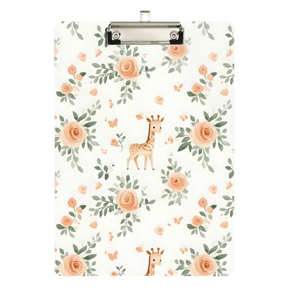 FORMRS Acrylic Clipboard with Low Profile Clip Standard A4 Letter Size, 12.5" x 9", Flower Giraff Pattern
