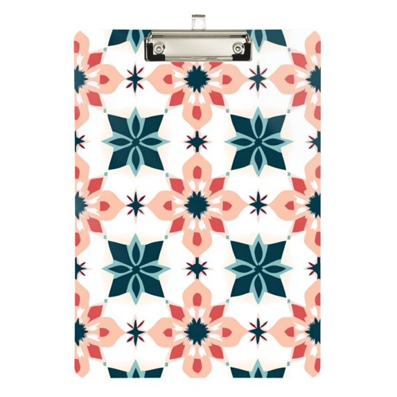 FORMRS Acrylic Clipboard with Low Profile Clip Standard A4 Letter Size, 12.5" x 9", Flowers Geometric Pattern
