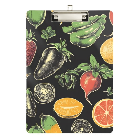 FORMRS Acrylic Clipboard with Low Profile Clip Standard A4 Letter Size, 12.5" x 9", Fruit Vegetables Pattern
