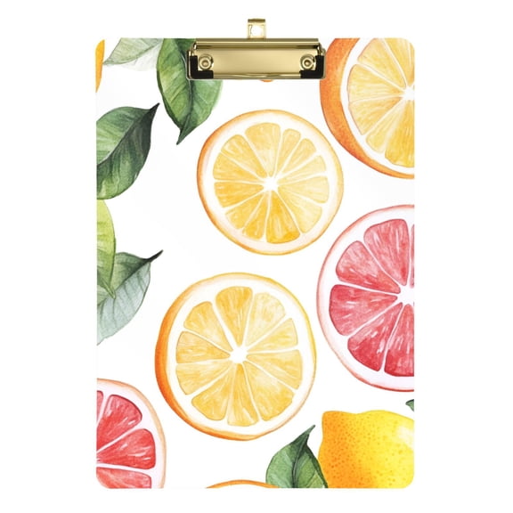 FORMRS Acrylic Clipboard with Low Profile Clip Standard A4 Letter Size, 12.5" x 9", Grapefruit Slices