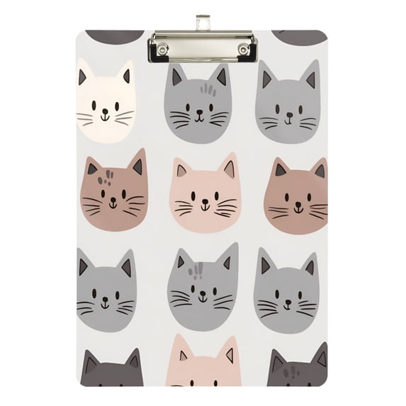 FORMRS Acrylic Clipboard with Low Profile Clip Standard A4 Letter Size, 12.5" x 9", Gray Cat Pattern