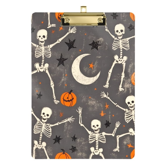 FORMRS Acrylic Clipboard with Low Profile Clip Standard A4 Letter Size, 12.5" x 9", Gray Halloween Skeleton