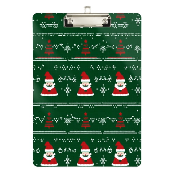 FORMRS Acrylic Clipboard with Low Profile Clip Standard A4 Letter Size, 12.5" x 9", Green Christmas Trees