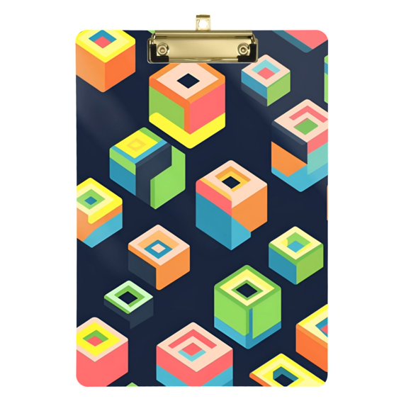 FORMRS Acrylic Clipboard with Low Profile Clip Standard A4 Letter Size, 12.5" x 9", Green Cubes