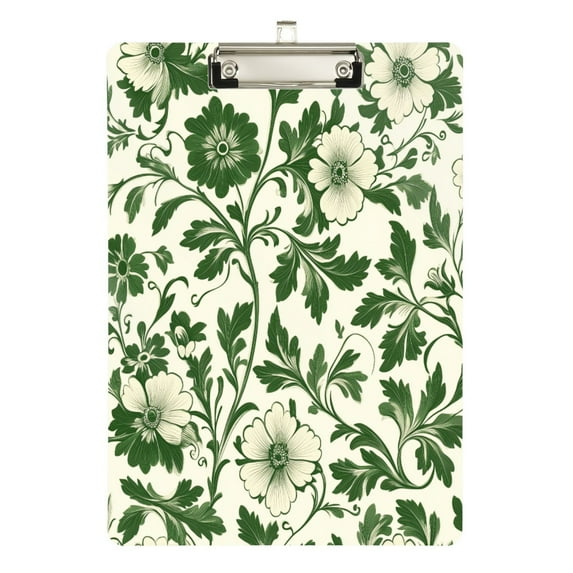 FORMRS Acrylic Clipboard with Low Profile Clip Standard A4 Letter Size, 12.5" x 9", Green Floral