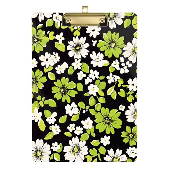 FORMRS Acrylic Clipboard with Low Profile Clip Standard A4 Letter Size, 12.5" x 9", Green Flower Pattern