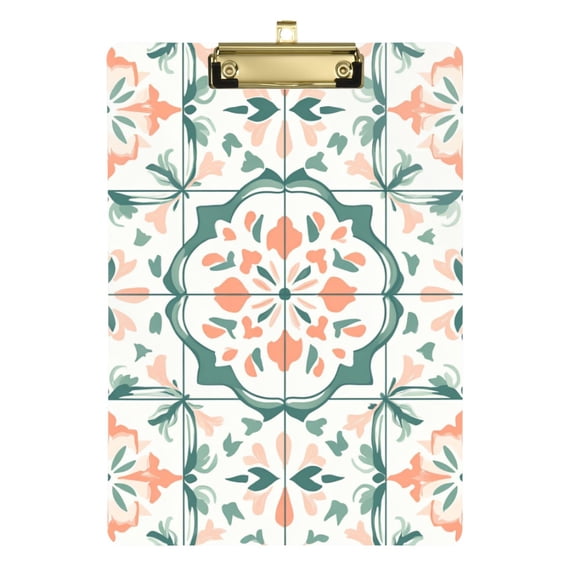 FORMRS Acrylic Clipboard with Low Profile Clip Standard A4 Letter Size, 12.5" x 9", Green Geometric Pattern