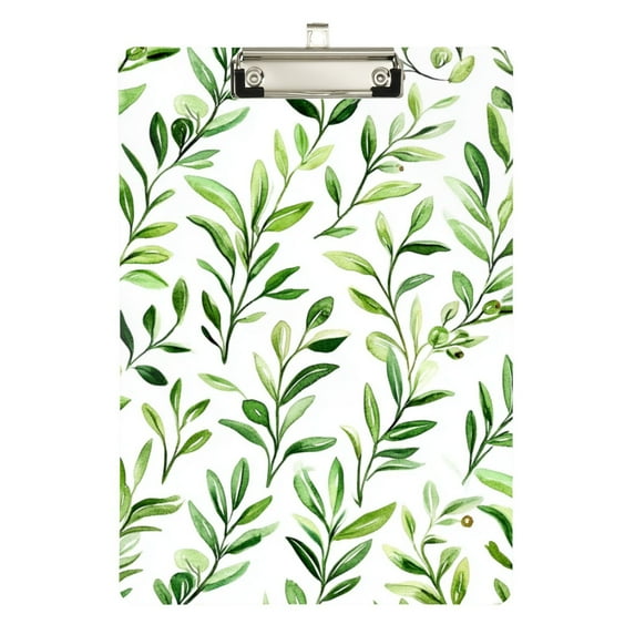 FORMRS Acrylic Clipboard with Low Profile Clip Standard A4 Letter Size, 12.5" x 9", Green Leafy Pattern