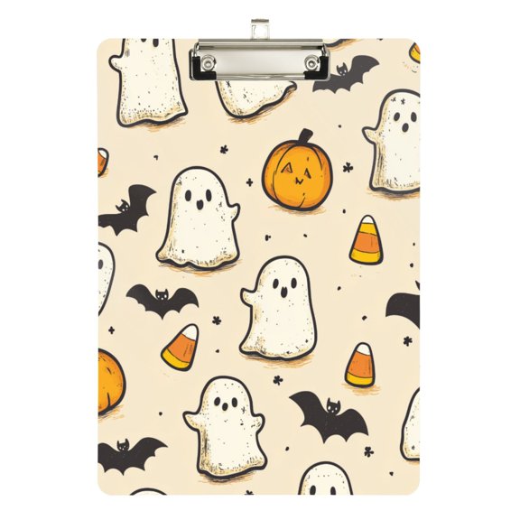 FORMRS Acrylic Clipboard with Low Profile Clip Standard A4 Letter Size, 12.5" x 9", Halloween Cute Ghosts