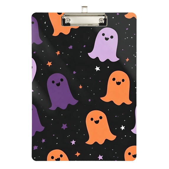 FORMRS Acrylic Clipboard with Low Profile Clip Standard A4 Letter Size, 12.5" x 9", Halloween Orange Ghosts