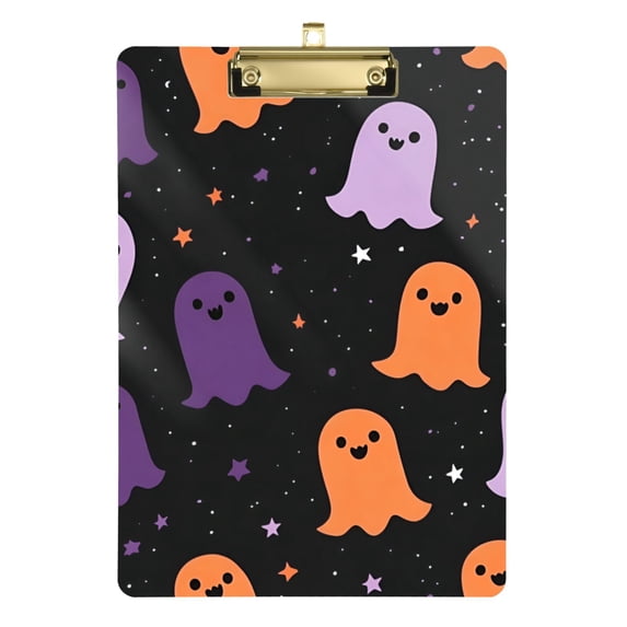 FORMRS Acrylic Clipboard with Low Profile Clip Standard A4 Letter Size, 12.5" x 9", Halloween Orange Ghosts