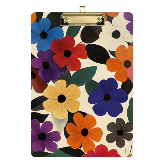 FORMRS Acrylic Clipboard with Low Profile Clip Standard A4 Letter Size, 12.5" x 9", Large Colorful Flowers Pattern