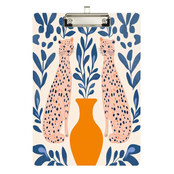 FORMRS Acrylic Clipboard with Low Profile Clip Standard A4 Letter Size, 12.5" x 9", Leopards Leaves