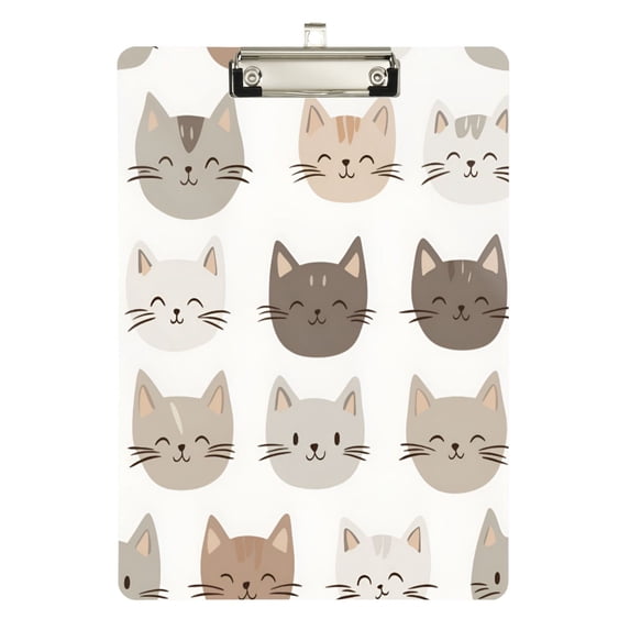 FORMRS Acrylic Clipboard with Low Profile Clip Standard A4 Letter Size, 12.5" x 9", Light Gray Cat Pattern