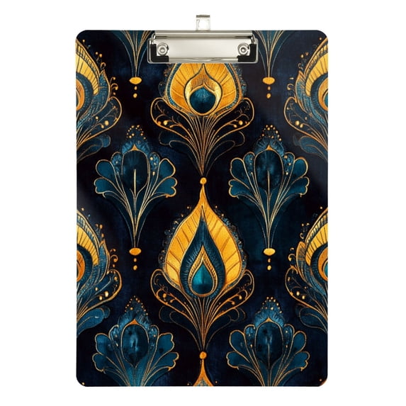FORMRS Acrylic Clipboard with Low Profile Clip Standard A4 Letter Size, 12.5" x 9", Navy Blue Art Pattern