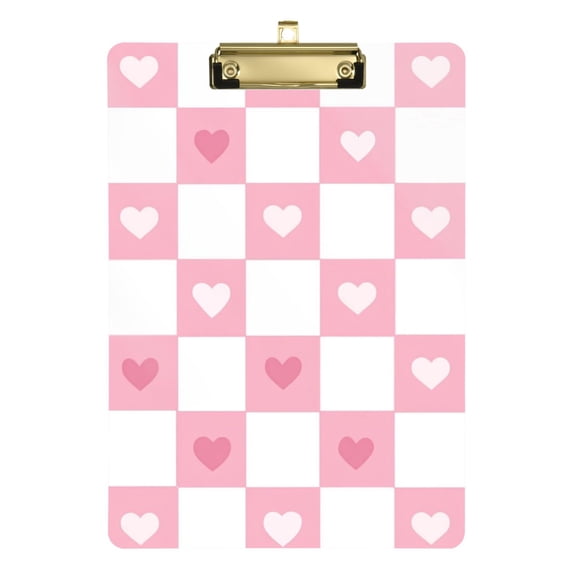 FORMRS Acrylic Clipboard with Low Profile Clip Standard A4 Letter Size, 12.5" x 9", Pink Checkered Heart