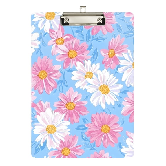FORMRS Acrylic Clipboard with Low Profile Clip Standard A4 Letter Size, 12.5" x 9", Pink Daisy