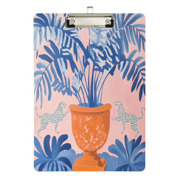 FORMRS Acrylic Clipboard with Low Profile Clip Standard A4 Letter Size, 12.5" x 9", Pink Leaves