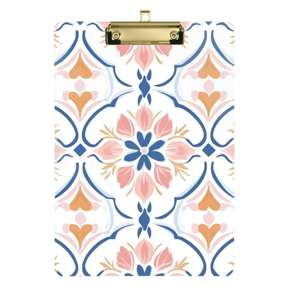 FORMRS Acrylic Clipboard with Low Profile Clip Standard A4 Letter Size, 12.5" x 9", Pink Mosaic Pattern