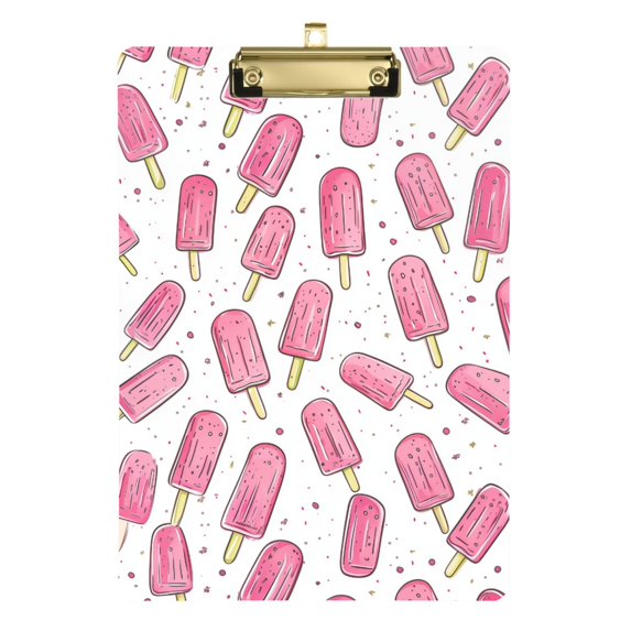 FORMRS Acrylic Clipboard with Low Profile Clip Standard A4 Letter Size, 12.5" x 9", Pink Popsicle Pattern