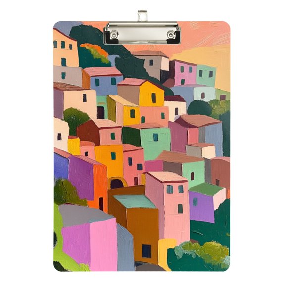 FORMRS Acrylic Clipboard with Low Profile Clip Standard A4 Letter Size, 12.5" x 9", Purple Cityscape Painting