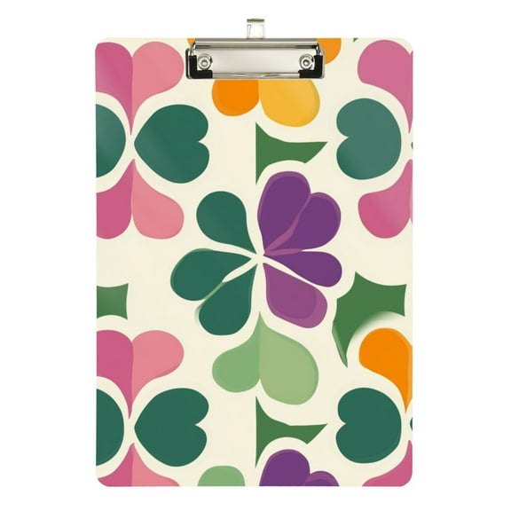 FORMRS Acrylic Clipboard with Low Profile Clip Standard A4 Letter Size, 12.5" x 9", Purple Clover Pattern