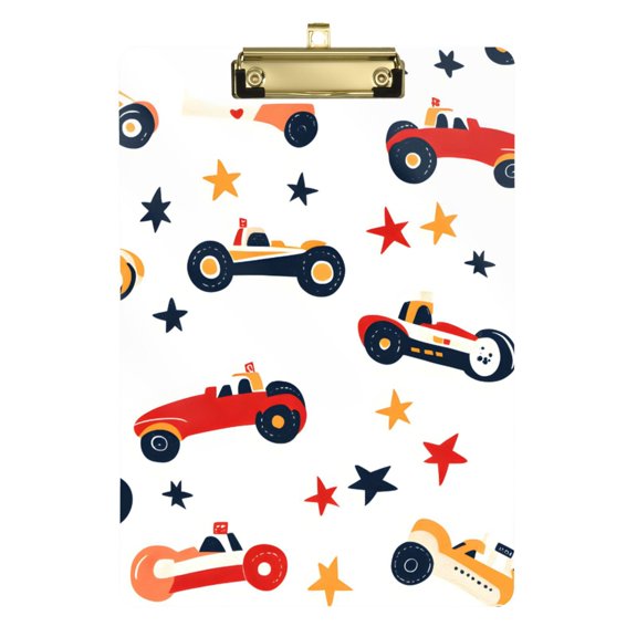 FORMRS Acrylic Clipboard with Low Profile Clip Standard A4 Letter Size, 12.5" x 9", Racing Car Pattern