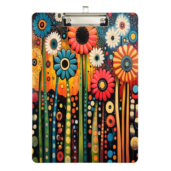 FORMRS Acrylic Clipboard with Low Profile Clip Standard A4 Letter Size, 12.5" x 9", Red Colorful Flowers with Dots