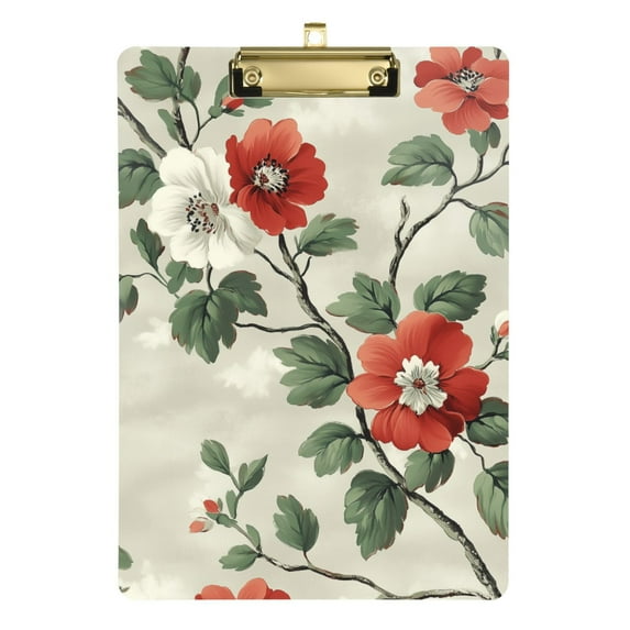 FORMRS Acrylic Clipboard with Low Profile Clip Standard A4 Letter Size, 12.5" x 9", Red Floral Pattern