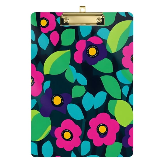 FORMRS Acrylic Clipboard with Low Profile Clip Standard A4 Letter Size, 12.5" x 9", Red Flower Green Leaf Pattern