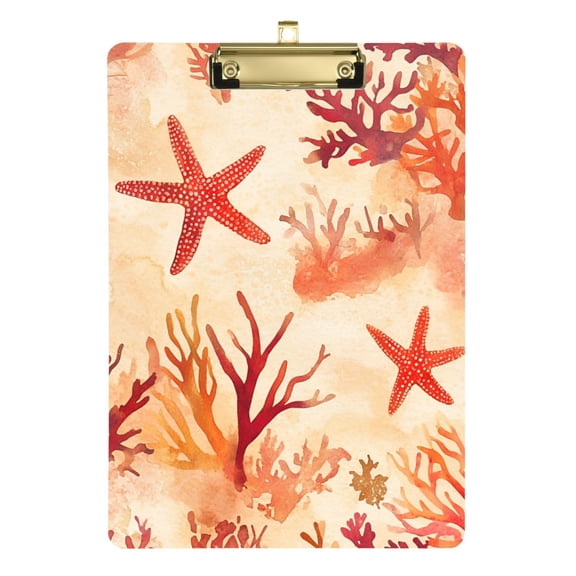 FORMRS Acrylic Clipboard with Low Profile Clip Standard A4 Letter Size, 12.5" x 9", Red Starfish