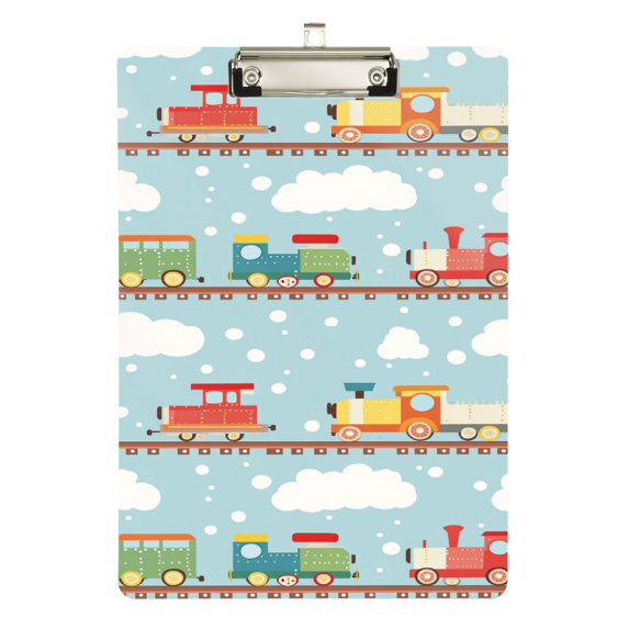 FORMRS Acrylic Clipboard with Low Profile Clip Standard A4 Letter Size, 12.5" x 9", Red Trains Pattern