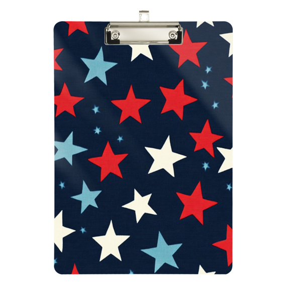 FORMRS Acrylic Clipboard with Low Profile Clip Standard A4 Letter Size, 12.5" x 9", Red White Stars