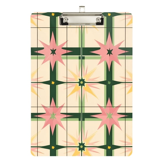 FORMRS Acrylic Clipboard with Low Profile Clip Standard A4 Letter Size, 12.5" x 9", Retro Green Stars