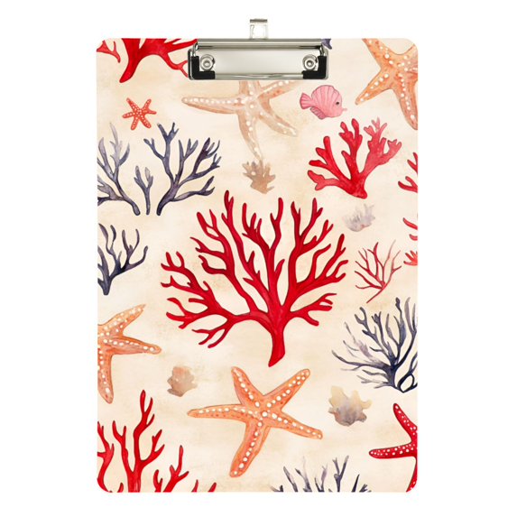 FORMRS Acrylic Clipboard with Low Profile Clip Standard A4 Letter Size, 12.5" x 9", Retro Starfish